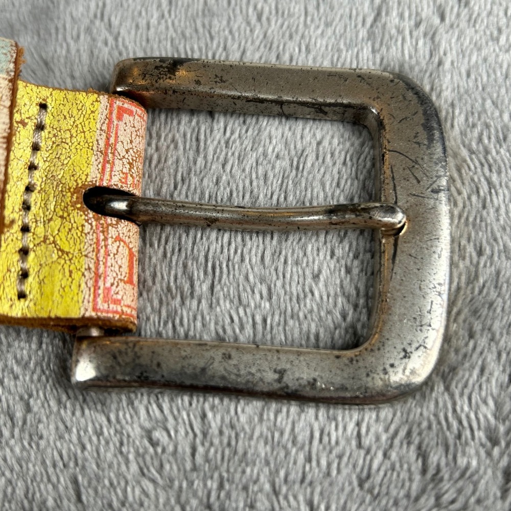 Vintage Fossil Brand Leather Belt Small Distressed Floral Patchwork Brown Multi - Picture 9 of 10